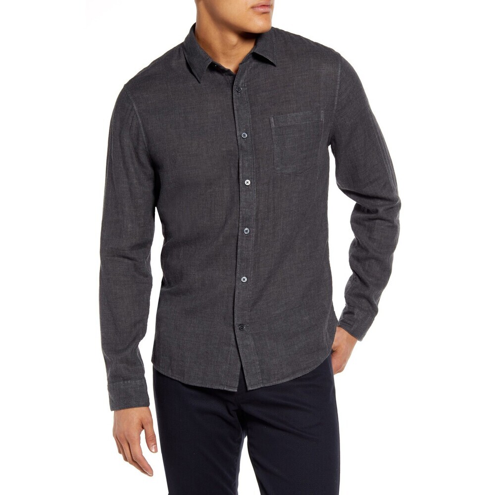 Vince Double Face Shirt Men's Large Heather Black Long Sleeve Button-Up RED744